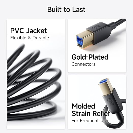 Cable Matters 2-Pack 5Gbps USB 3.0 Cable - 6ft, USB A to B Cable, USB3 Cord with Type-B 3.0 Connector for Hard Drive Enclosure/Built-in Hub and More, Black