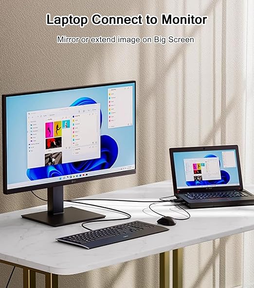 VGA to HDMI Adapter Cable 6FT, Uni-Directional VGA (Source) to HDMI (Display) Cable with Audio & USB Power, 1080P@60Hz Display Cord from Desktop PC Laptop to TV Monitor Projector