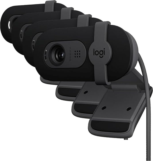 Logitech Brio 101 Full HD 1080p Webcam for Meetings,Streaming,Desktop,Laptop,PC - Built-in Mic,Shutter,Works with Zoom,Microsoft Teams,Nintendo Switch 2’s New GameChat Mode,USB-A,-Black,(Pack of 4)