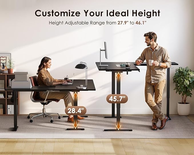 OffiGo 71 Inch Reversible L Shaped Electric Standing Desk, Height Adjustable Corner Stand up Desk, Ergonomic Large Lift Computer Table for Home, Office, Workstation, Black