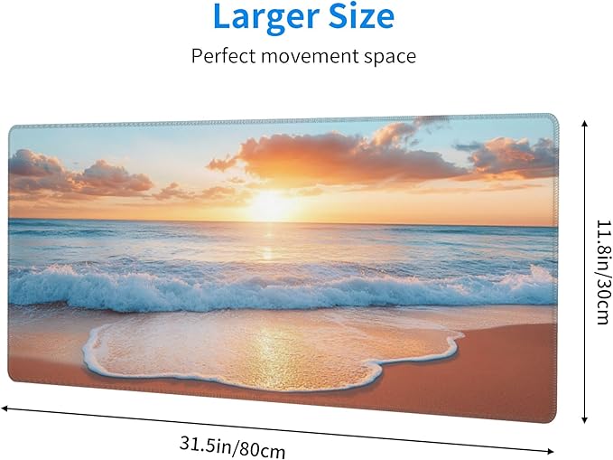 Beach Desk Mat Large Gaming Mouse Pad Beach Extended Mousepad Big in Laptop Computer Mouse Keyboard Mat for Office Desk Decor 31.5x12 in