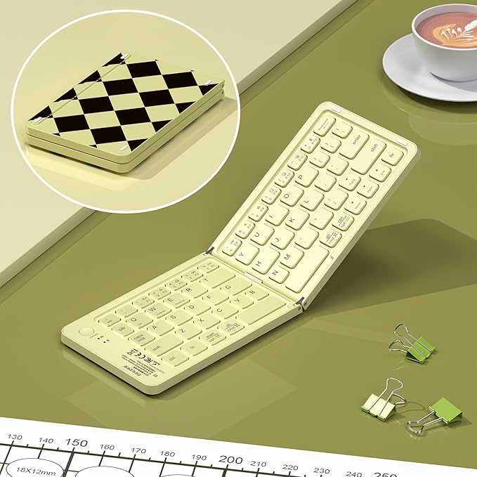Foldable Mini Bluetooth Keyboard, Portable Compact Wireless Rechargeable Keyboard with 67 Slim Quiet Keys, Cute Pocket-Sized Travel Keyboard for iPad iPhone Android Tablet Mac Windows-Brown Coffee