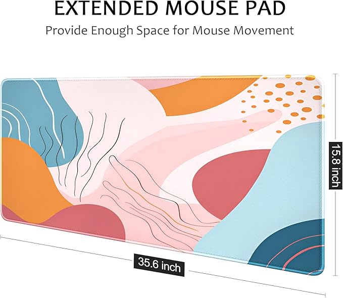 Auhoahsil Ultra Large Gaming Mousepad, XXL Desk Mat, Pretty Extended Full Size Desktop Matt for Keyboard, Laptop & Computer, 35.5 x 15.7 in, Abstract Orange Pink Pattern