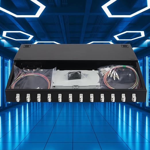 LC-MM 12 Duplex 24 Port Rack Mount Enclosure Box with Splice Tray Multimode LC-OM2 Kit (Includes 1.2 Meter Pigtail and 12PC Coupler)