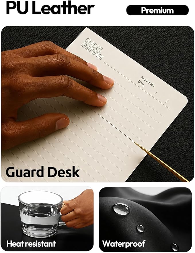 YSAGi Leather Desk Protector, Office Mat, Large Mouse Mat, Non-Slip PU Leather Blotter, Laptop Pad, Waterproof Writing Pad for Office and Home (Black, 47" x 17")