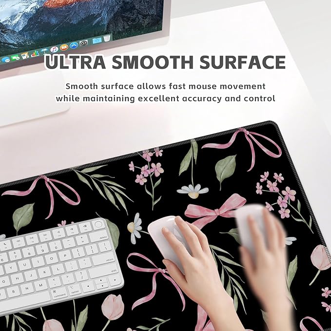 Baziabbo Black Desk Mat,XXL Extended Large Mouse Pad,Cute Gaming Mousepad with Stitched Edge,Non-Slip Rubber Base Keyboard Desk Pad for Home Office Study Game