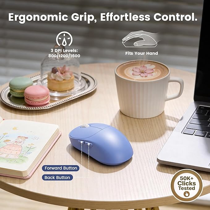 Wireless Keyboard and Mouse Combo, Magnetic Soft-Touch Wrist Rest, Round Keycaps, Full-Size Retro Typewriter Style Keyboard, 2-Stage Tilt Legs, Auto Sleep, 2.4GHz Cordless for Windows PC, Purple Ombre