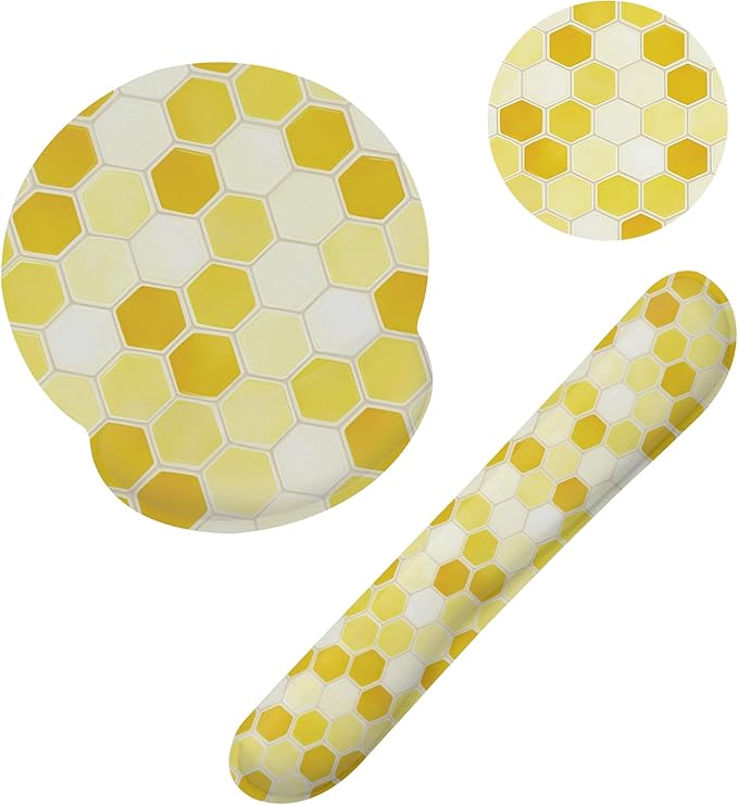 Honeycomb Bee Geometric Ergonomic Wrist Support Keyboard Mouse Wrist Rest Set, Computer Office Comfortable Wrist Rest for Mouse Easy Typing