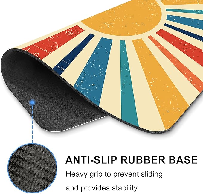 Retro Sun Mouse Pad Desk Mousepad Yellow Blue Rainbow Abstract Boho Vintage Aesthetic Square Computer Cute Washable Small Mat Non-Slip Rubber Gaming Office Laptop Wireless Travel Accessories