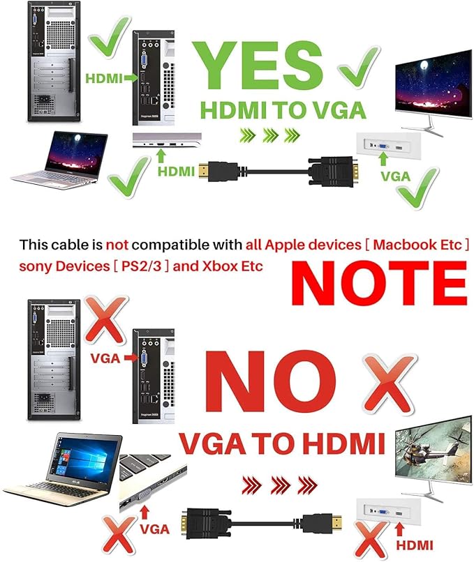 NewBEP HDMI to VGA Cable, 10Ft/3M HDMI Male to VGA Male Adapter Gold-Plated 1080P Active Video Converter Cord Support Notebook PC DVD Player Laptop TV Projector Monitor Etc