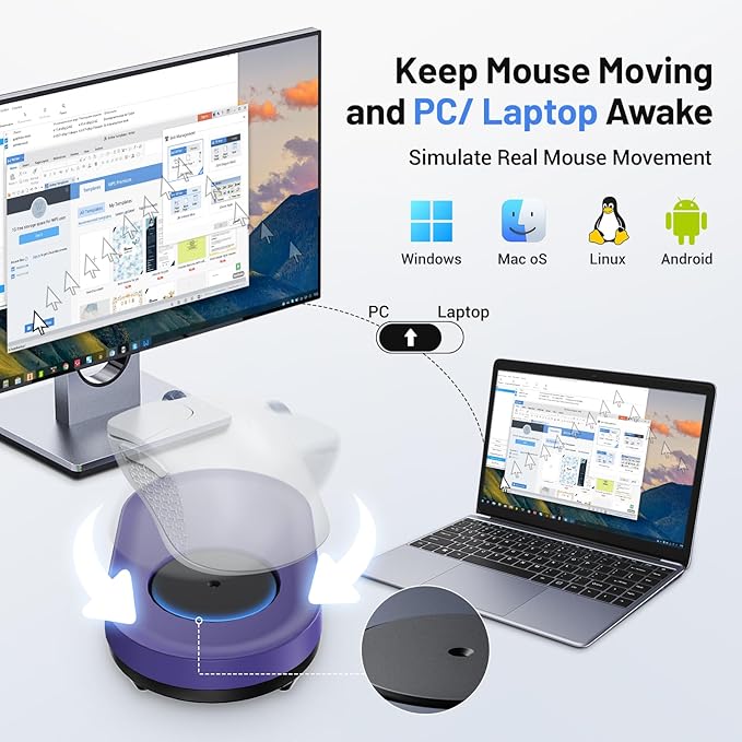 HONKID Undetectable Mouse Mover Jiggler with ON/Off Switch and USB Port Drive-Free,Simulate Physical Automatically Mouse Movement,Prevent Computer Laptop Inactive/Lockdown (Purple)