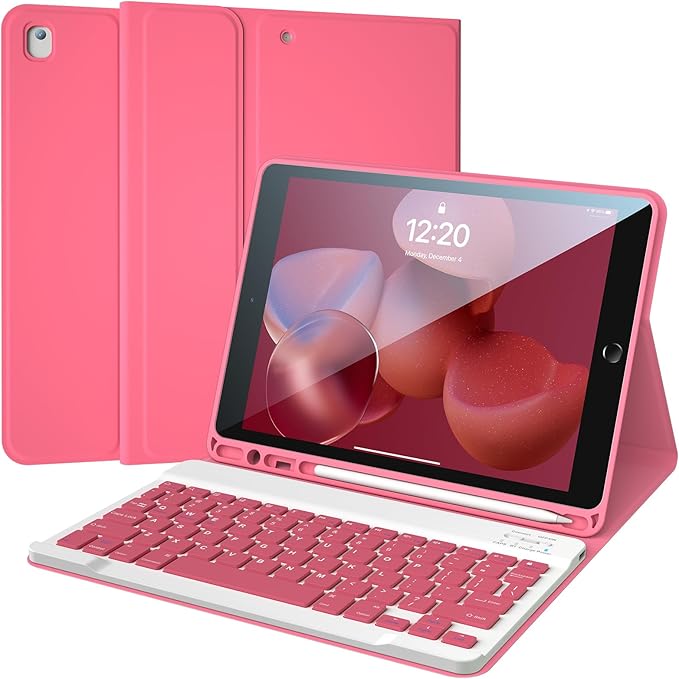 iPad 9th Generation Case with Keyboard 10.2 Inch 2021/2020/2019 Wireless BT Detachable Folio Cover with Pencil Holder for iPad th Gen/8th Gen/7th Gen/iPad Pro 10.5" (Pink)