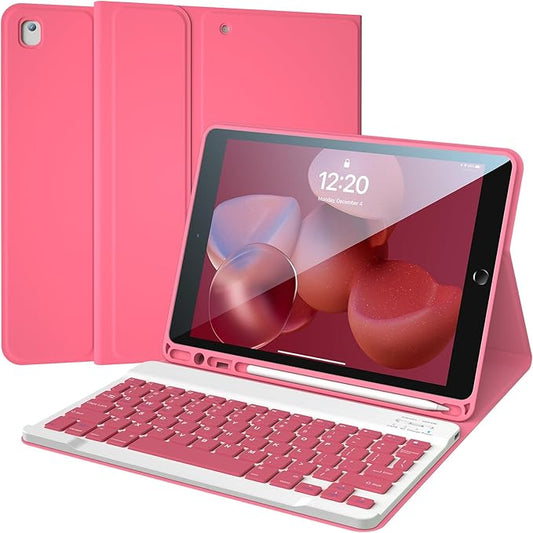 iPad 9th Generation Case with Keyboard 10.2 Inch 2021/2020/2019 Wireless BT Detachable Folio Cover with Pencil Holder for iPad th Gen/8th Gen/7th Gen/iPad Pro 10.5" (Pink)