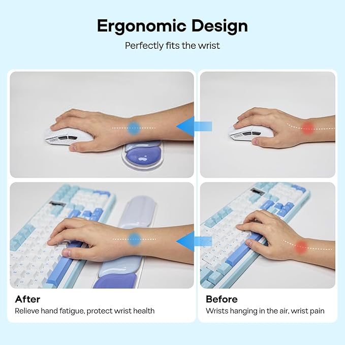 EPOMAKER CloudGel Wrist Rest for Keyboard and Mouse, 2 Pieces Silicone Wrist Support, Anti-Slip Rubber Bottom, Ergonomic Design, Suitable for Office/Computer/Laptop/Gaming (Blue)