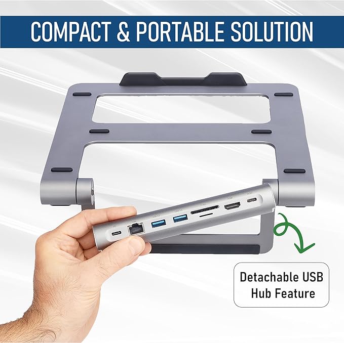 ClearClick 6-in-1 USB-C Portable Docking Station & Laptop Stand - 2X USB 3.0 Ports, HDMI, LAN Ethernet, SD Card Reader, MicroSD Card Reader, USB PD Charging