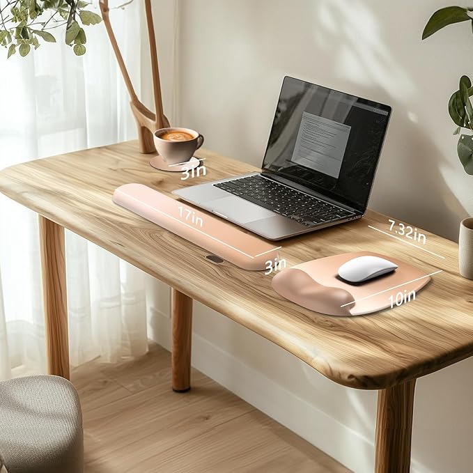AKIT Ergonomic Mouse Pad with Wrist Rest& Keyboard Wrist Rest, Wrist Rest for Computer Keyboard, Pain Relief, Non-Slip Rubber Base, Mousepad Wrist Support for Gaming, Office, Gradient Brown
