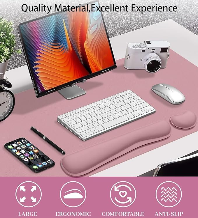 Mouse Pad and Keyboard Wrist Rest, 3-in-1 Large Keyboard and Mouse Pad Set, Ergonomic Wrist Rest for Computer Keyboards, Non-Slip Desk Mat Protector for Women (Purple Pink, 31.5" X 15.7")