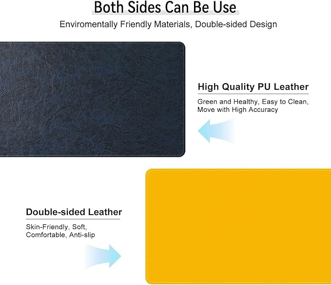 Imitation Crazy Horse Leather Desk Mat - Waterproof Desk Pad - Ideal for Large Mouse Pad and Desk Mats on Top of Desks (Dark Blue+Yellow, 25"*13")