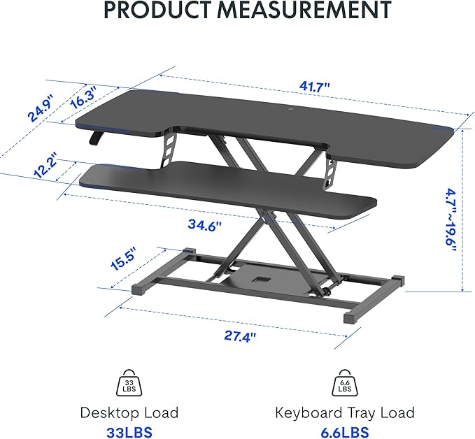 FLEXISPOT 42 inch Desk Converter Height Adjustable Riser Sit to Stand Dual Monitor and Laptop Workstation with Wide Keyboard Tray