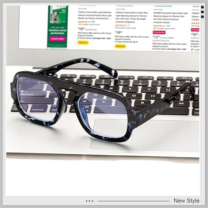 Aviator Blue Light Blocking Glasses for Women Men Square Flat Top Computer TV Eyeglasses Anti Eyestrain