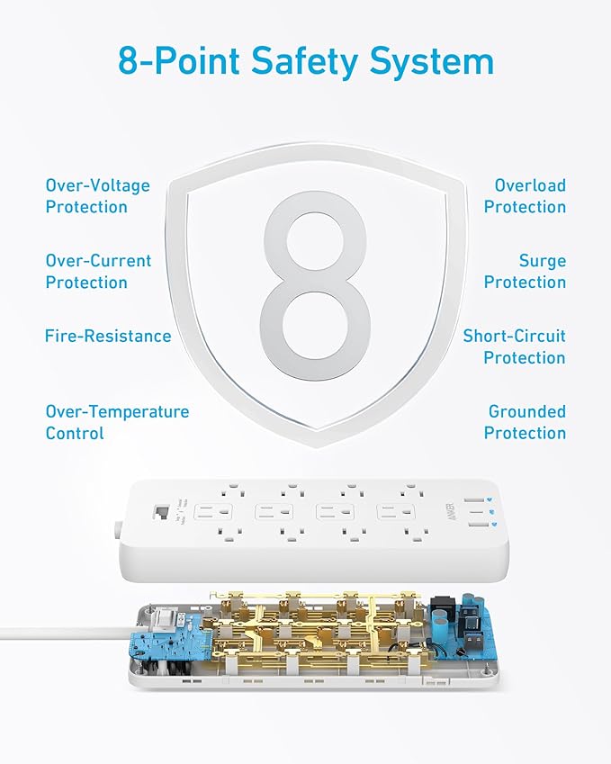 Anker Power Strip with 2100J Surge Protector, Outlet Extender, 5ft Extension Cord with Multiple Outlets, 12 AC, 2 USB A,1 USB C Port for 20W, Home Office, Dorm Room Essentials, TUV Listed