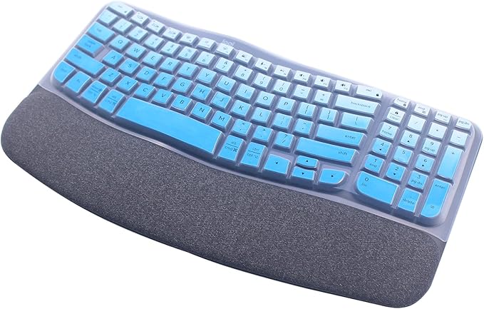 Silicone Keyboard Skin Cover Compatible for 2023 Logitech Wave Keys Wireless Ergonomic Keyboard & Logitech Wave Keys MK670, Logitech Wave Keys Keyboard Protector (Ombre Blue)