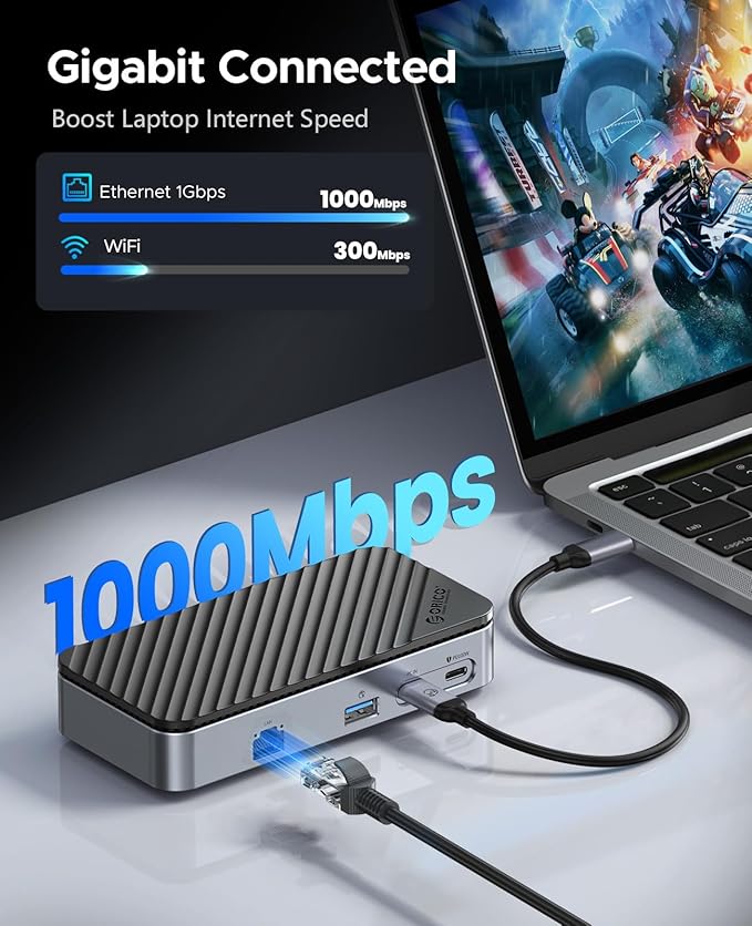 ORICO 9-in-1 USB C Hub with M.2 NVMe SSD Enclosure 10Gbps, Tool Free Hub Docking Station with Built-in Fan, Gigabit Ethernet, 100W PD, SD/TF, Type C & USB A for Laptop MacBook