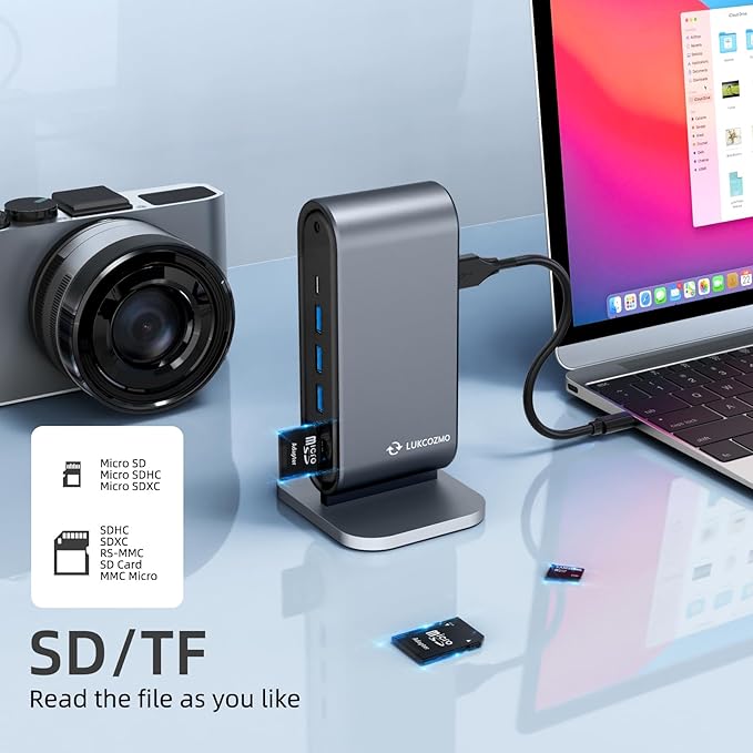 USB3.0 Universal Docking Station with 100W Charging, Dual Monitor for Windows and Mac, USB 3.0 or USB-C (HDMI, 1x USB-C, 4X USB3.0,VGA1080P, Ethernet, Audio, TF/SD Card Reader)