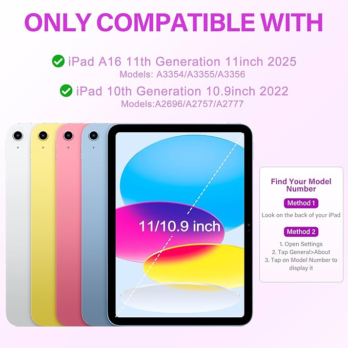 for iPad A16 11th 10th Case with Keyboard: Backlit Keyboard Case with Trackpad & Pencil Holder, Magnetic Detachable for Students Daily Learning & Note-Taking, Taro Purple