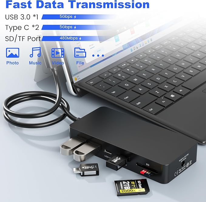 Surface Docking Station with Power Adapter, 11-in-1 Surface Dock, Dual Monitor 4K HDMI & VGA, Ethernet, USB Hub, SD/TF Card Reader for Surface Pro/Laptop/Book (HDMI + VGA)