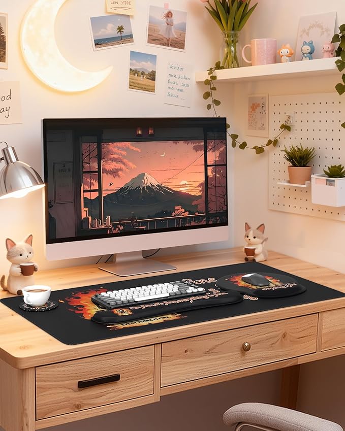 HAOCOO Dumpster Fire Mouse Pad with Wrist Rest, Ergonomic Keyboard Wrist Support, Large Gaming Desk Mat Set, Desk Protector Mat for Office Supplies