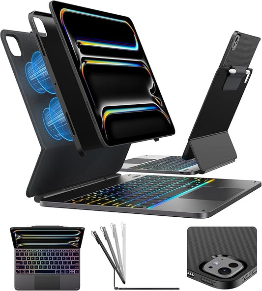 typecase Edge+ Keyboard Case for iPad Pro 13-inch (M5/M4, 2025/2024), Space Black Keyboard with 11-Color Backlight, Multi-Mode,Removable Carbon Fiber Back Case, Magnetic Floating Stand,Larger Trackpad