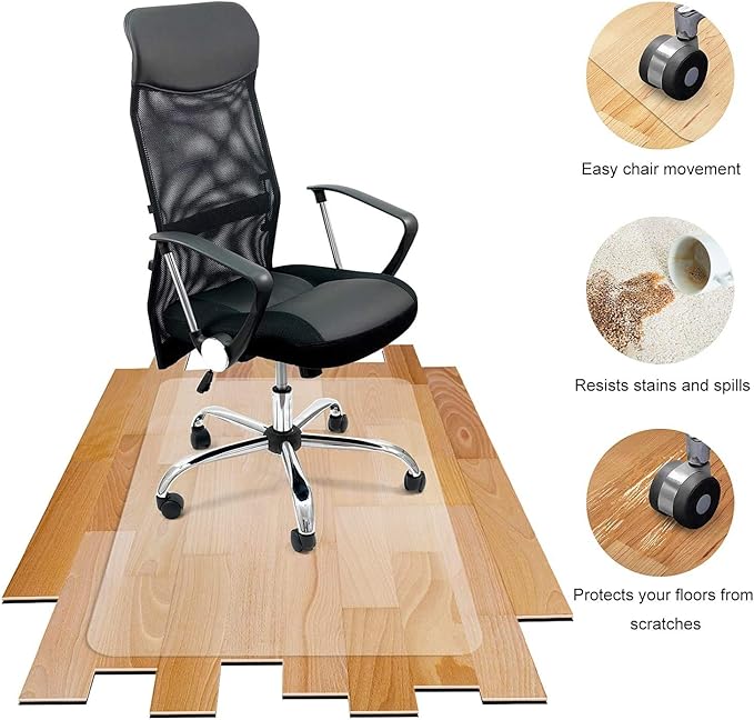 Azadx Large Chair Mat for Hardwood Floor 48 x 59'', Clear Office Chair Mat for Hard Floors Rectangle, Plastic Floor Mat for Wooden/Tile Floor