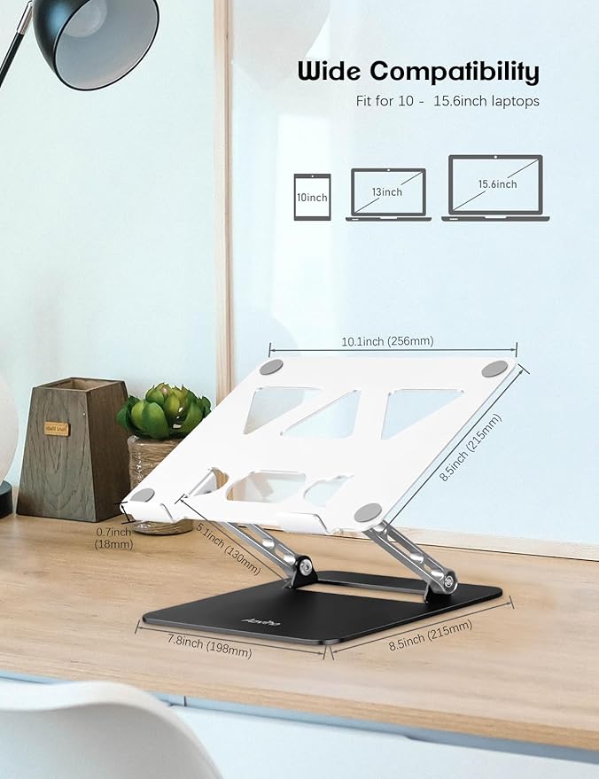 Adjustable Laptop Stand for Desk,Portable Laptop Stand Holder and Riser,Foldable Aluminum Notebook Computer Stands for MacBook Air Pro HP Lenovo Dell Samsung, 10-15.6 inch (Silver-Gray-Black)
