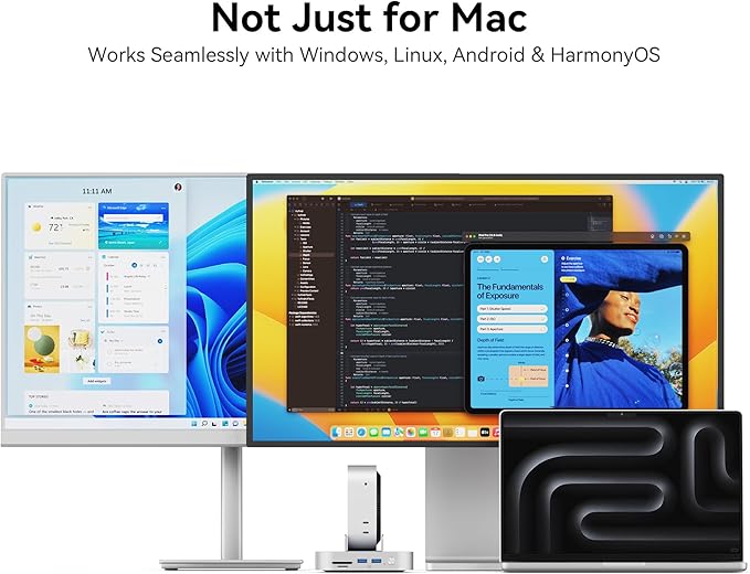 Yottamaster 9 in 1 Mac mini M4 Dock 10Gbps with 8TB NVMe SATA SSD Enclosure, Aluminum Mac mini M4 Stand and Hub, Built in Cool Fan, USB-A*2/USB-C 10Gbps, USB-A 2.0 * 2, 3.5mm Audio*2, TF/SD