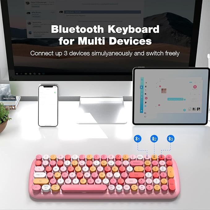 MOFII Wireless Keyboard and Mouse Combo, Full-Size Retro Typewriter-Style Wireless Keyboard with Optical Mouse for Computer/Laptop/Windows/Mac (Light Pink)