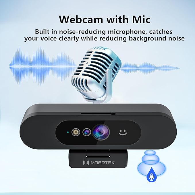 Window Hello Webcam, 1080P 30fps Camera with Noise-reducing Mic, Plug & Play, 90° Wide Angle, Built-in Privacy Cover, 360° Rotation & 90° Tilt, Perfect for Zoom, Google Meet, Microsoft Teams