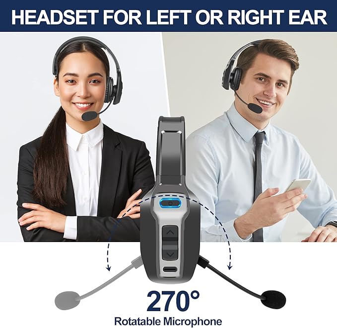 Trucker Bluetooth Headset, V5.2 Wireless Headset with Upgraded Microphone AI Noise Canceling, On Ear Bluetooth Headphone with Mute for Driver Office Call Center (Black)