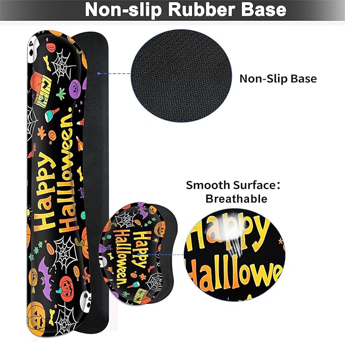 Large Mouse pad and Keyboard Support Set, Ergonomic Memory Foam Keyboard Wrist Rest, Extended Gaming Mouse Pad with Stitched Edges, Halloween Skull Bat XXL Desk Mat (31.5 X 11.8 in)
