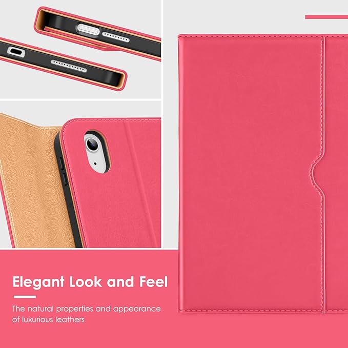 VIKESI Keyboard Case for iPad (A16,2025) 11th Generation/iPad 10th Generation Case (10.9" 2022), Premium Leather Smart Cover, Built-in Breathing Light, Function Row, Card Slots - Watermelon red