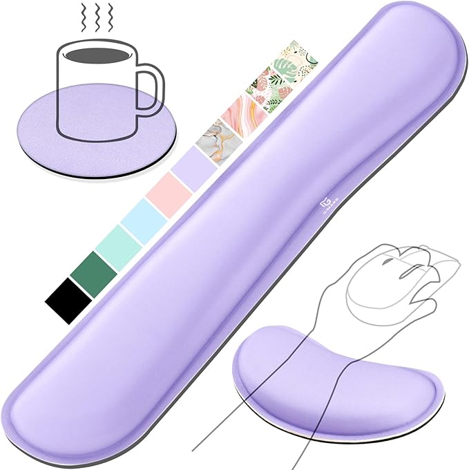 Gimars Upgrade Enlarge Gel Memory Foam Set Keyboard Wrist Rest Pad, Mouse Wrist Cushion Support for Office, Computer, Laptop, Mac, Comfortable, Lightweight for Easy Typing Pain Relief, Purple