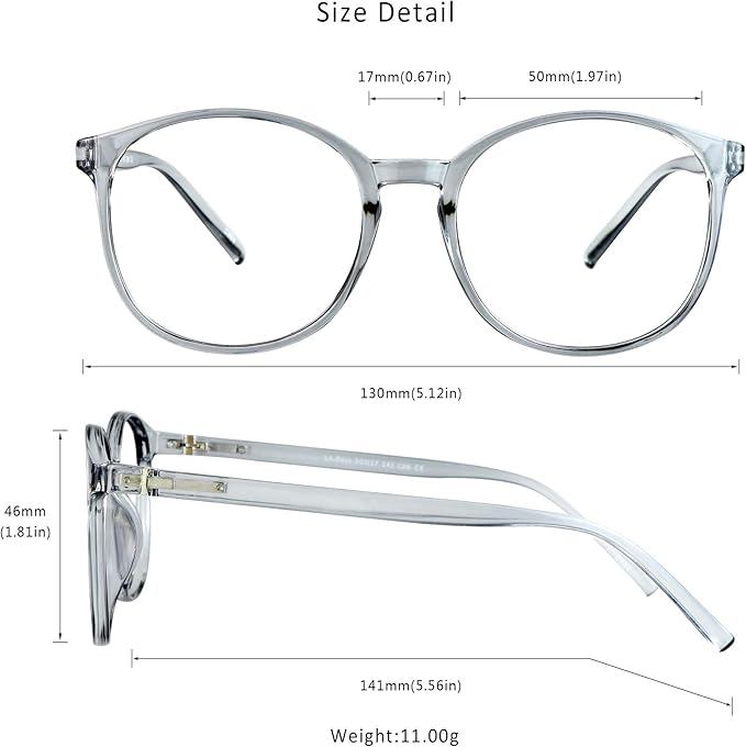 LifeArt Round Blue Light Blocking Glasses, Computer Glasses, Gaming Glasses, TV Glasses for Women Men (Clear Gray, 1.25 Magnification)