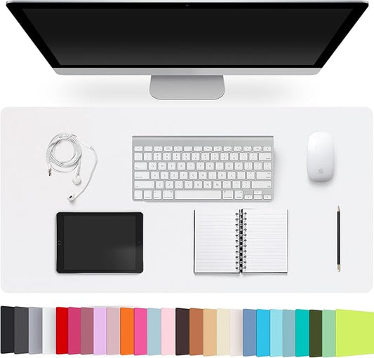 Leather Desk Pad Protector,Non-Slip Desk Pad,on-Slip PU Leather Large Mouse Pad,Easy Clean Desk Protecor Mat,Writing Pad for Office Work/Home/Decor(White, 23.6" x 13.7")