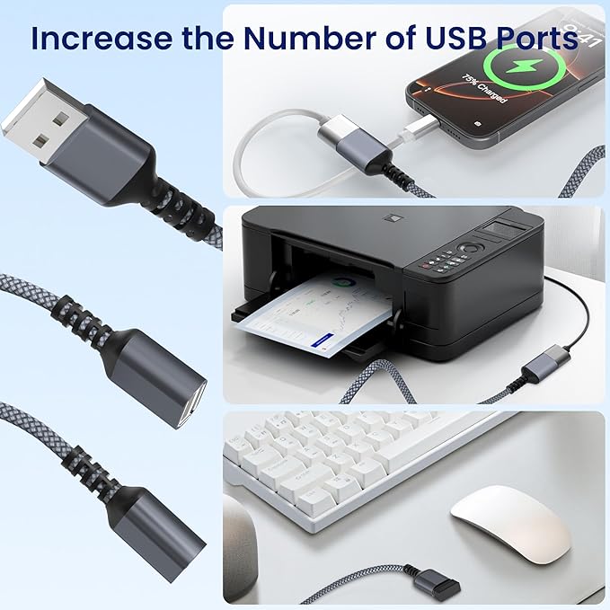 Itramax USB Splitter 1 in 2 Out 1FT,USB-A Splitter Cable 1 Male to 2 Female Split,Dual/Double USBA Port Hub Split for PC,Laptop,Keyboard,Mouse,Printer,Flash Drive,LED,Support Data and Charging
