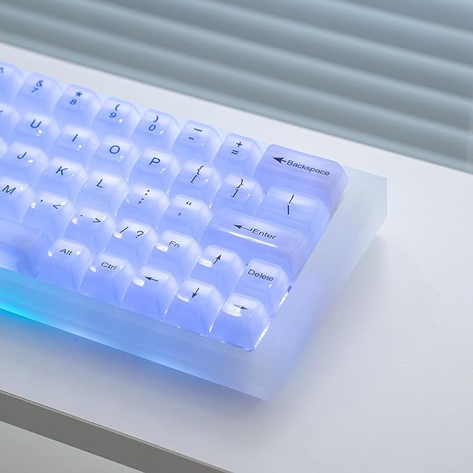 Crystal Transparent White Jelly Keycaps, 115 Keys MDA Profile 60 65 75 100 Percent Set for Cherry MX Mechanical Gaming Keyboards, RGB Compatible Premium PC Clear Keycaps