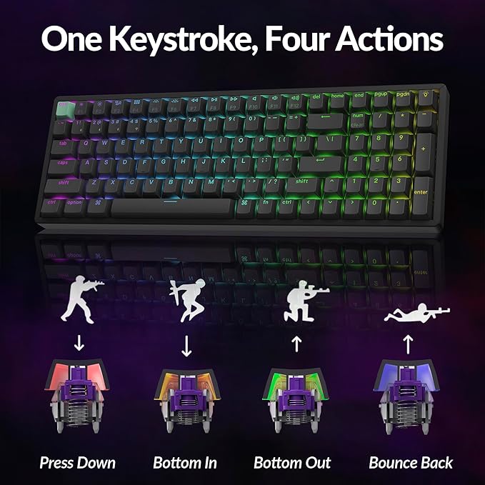 Keychron K4 HE 96% Wireless RGB Hall Effect Keyboard, Gateron Magnetic Switch, Analog Mode & Rapid Trigger, QMK/VIA, 2.4GHz/BT5.2/USB-C, Multitasker for Mac/Windows/Linux, Aluminum Frame - Black