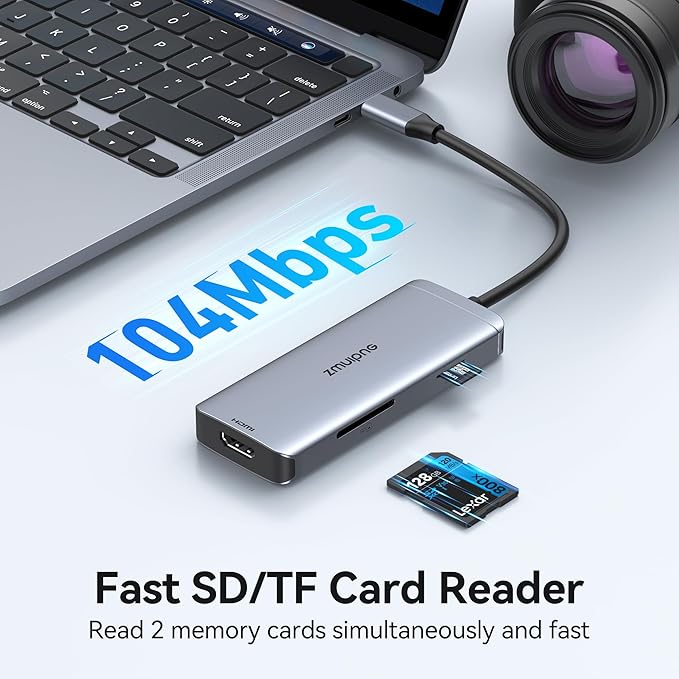 USB C Hub Adapter for MacBook Air, USB-C HD MI Dongle for MacBook Pro, 6 in 1 USBC HDMI Multiport Adapter Mac Converter with 4K HDMI,3 USB 3.0,SD/TF for Dell XPS, HP, Surface and Other Type C Devices
