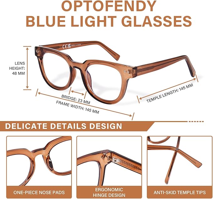 OPTOFENDY Oversized Blue Light Blocking Glasses for Women, Fashion Square Computer Eyeglasses
