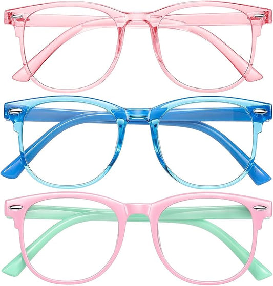 Okany Blue Light Glasses for Kids 3 Pack Anti Glare & Eye Strain Glasses Computer TV Phone Tablets UV Protection Glasses