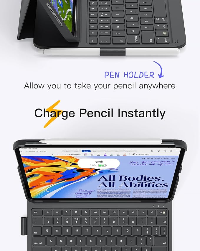 Inateck for iPad 10th/11th Gen Case with Keyboard, Ultralight Keyboard with Pen Holder for iPad 11th(2025 11" A16)/10th Gen(2022 10.9"), Air 11" M3/M2 (2025/2024), Air 5/4, Pro 11 4/3/2/1,AirTap Black